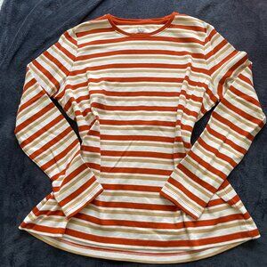 Kim Rogers Striped Long Sleeve Top perfectly soft size L large women's gold